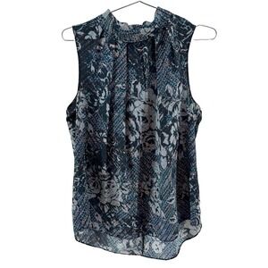 ANTONIO MELANI 100% Silk Blouse Tank Top - Medium - floral - black, blue, orange